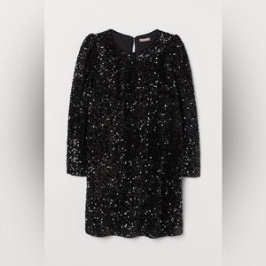 H&M Puff-Sleeved Black Sequin Dress